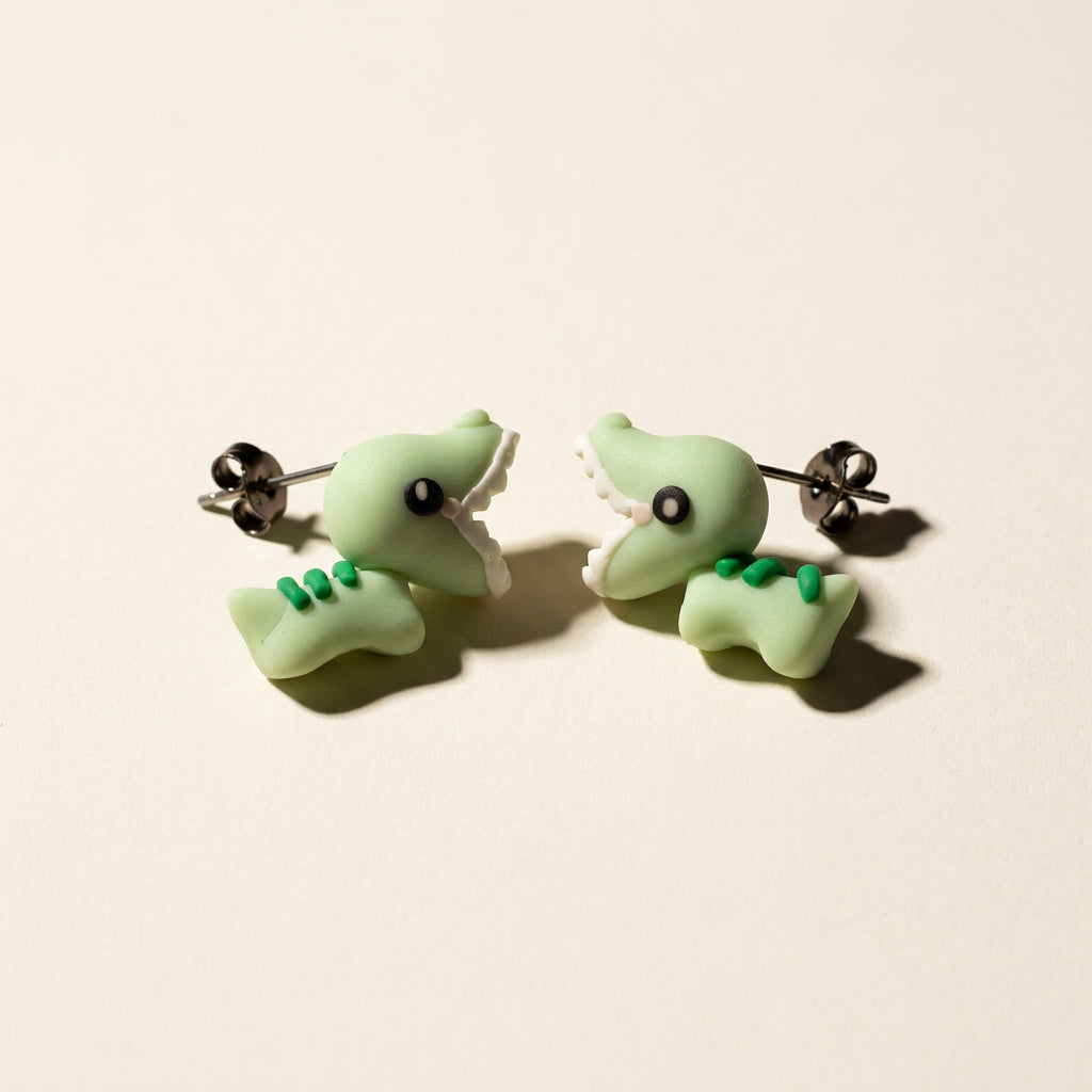 Dinosaur Stud Earrings Plastic Green