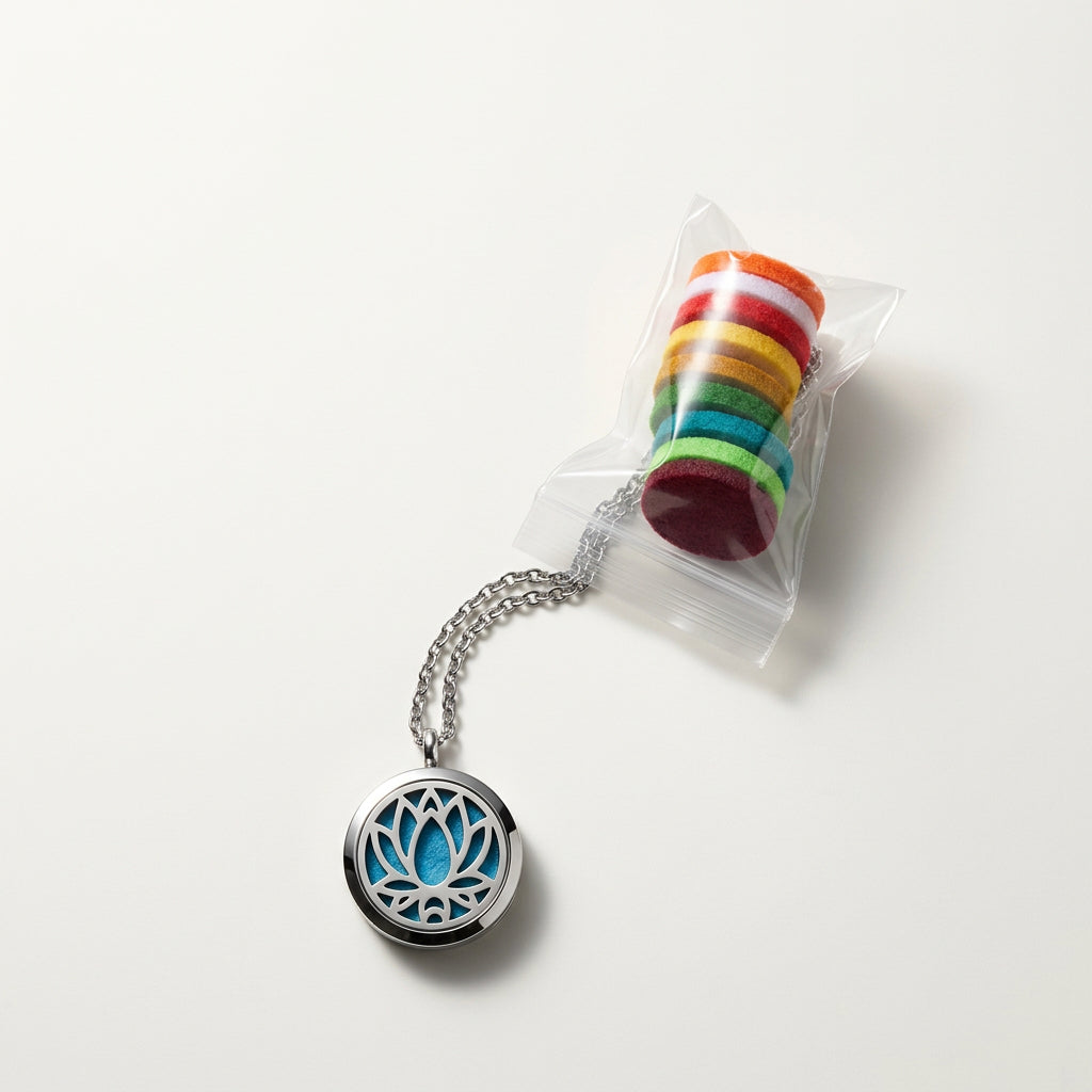 Lotus Flower Diffuser Locket Necklace Silver/Multi