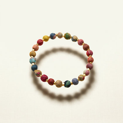 Cloth Wrapped Beaded Bracelet Gold/Multi