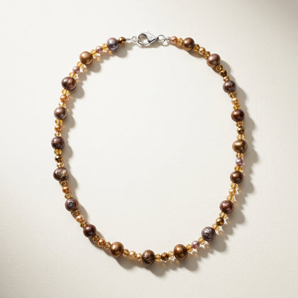 Magnetic Clasp Necklace Beads Brown/Yellow