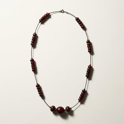 Beaded Necklace Big Burgundy Beads Little Slate Beads