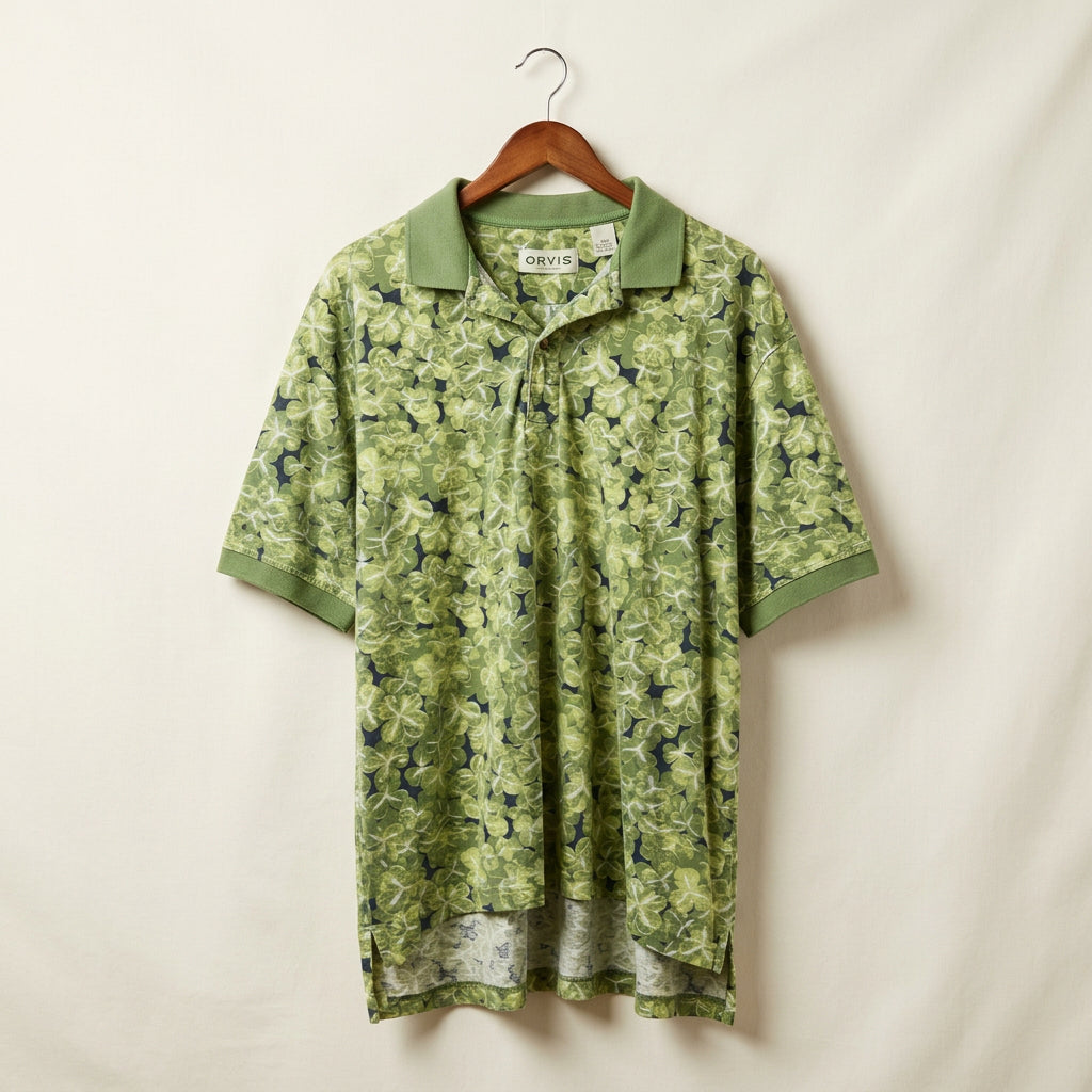 Orvis All Over Shamrock Print Polo T-Shirt Green/White Men’s Size XXL
