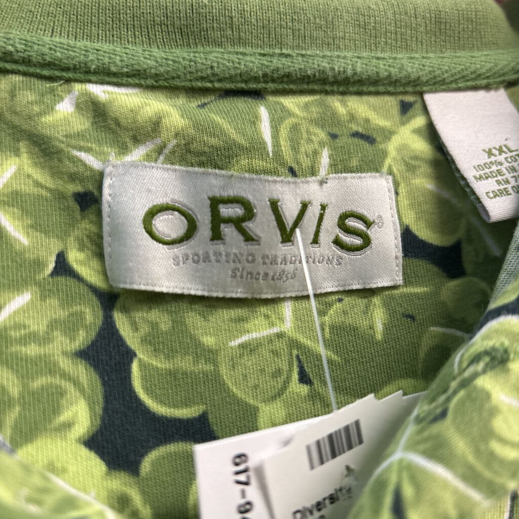 Orvis All Over Shamrock Print Polo T-Shirt Green/White Men’s Size XXL