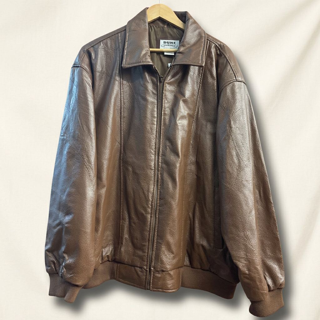 Duke by Haband Faux Leather Bomber Jacket Brown Men’s Size 3XL