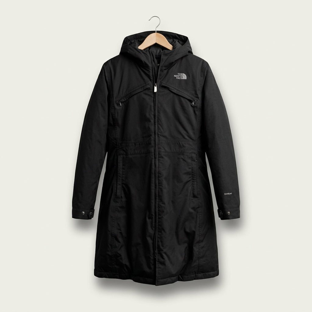 North Face HyVent Long Parka Coat Black Ladies Size XL