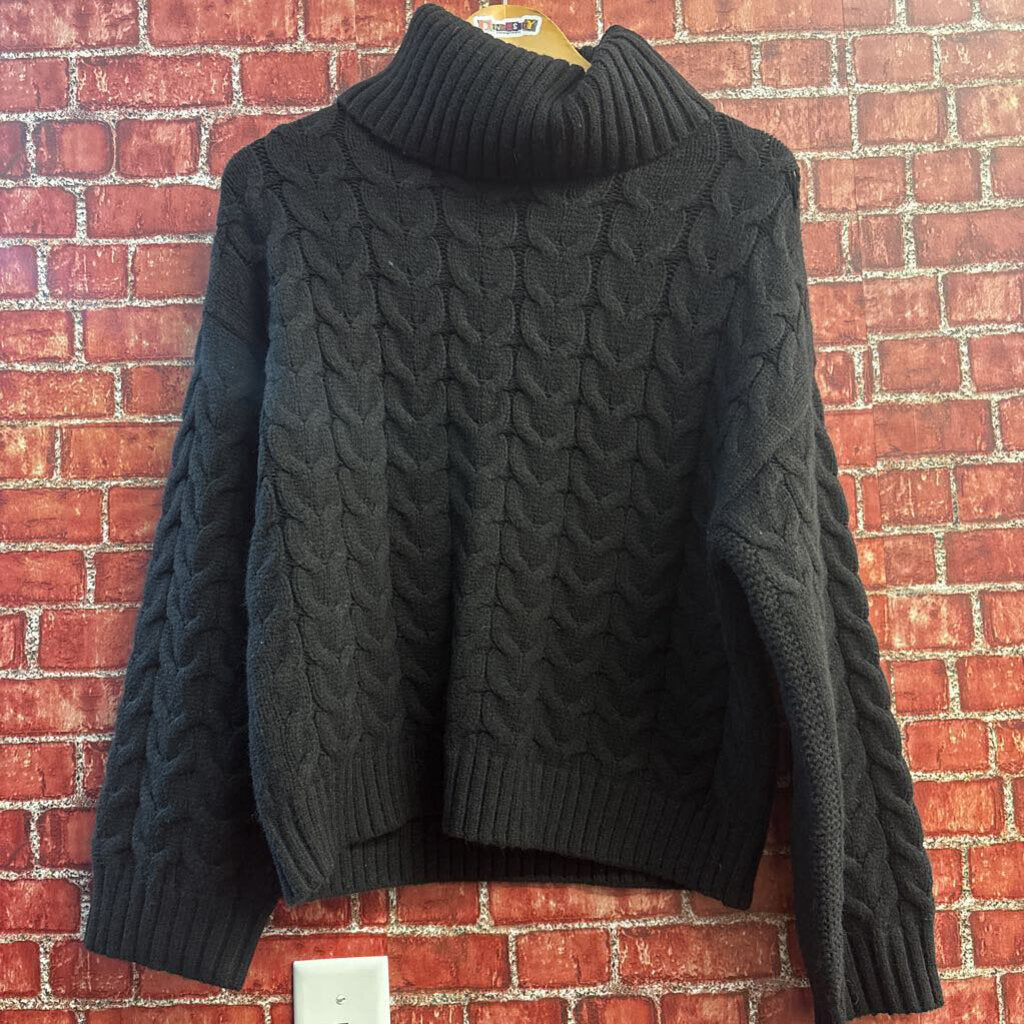 Ann Taylor Weekend Chunky Cable Knit Turtleneck Sweater Black Ladies Size S