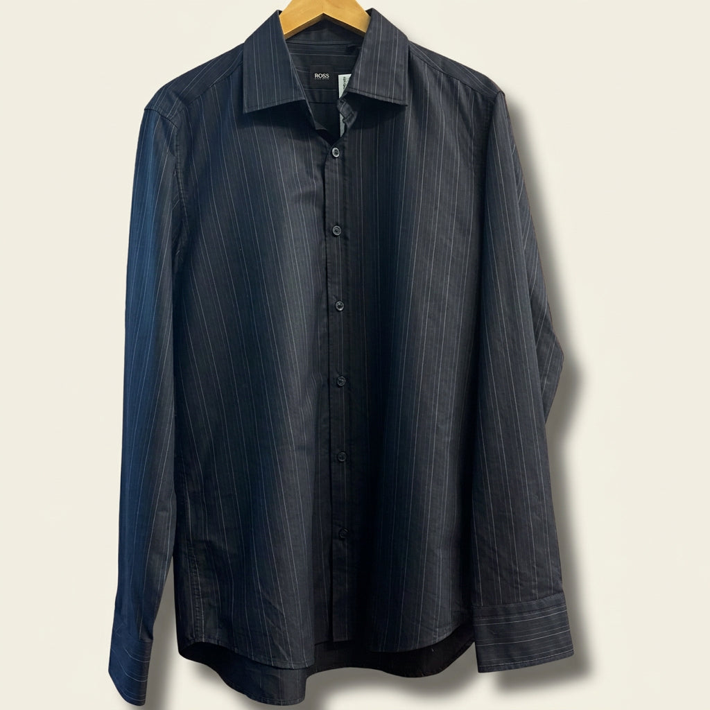 Boss Hugo Boss Pinstripe Button Up Long Sleeve Black/White/Blue Men’s Size L