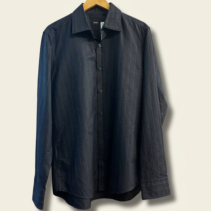 Boss Hugo Boss Pinstripe Button Up Long Sleeve Black/White/Blue Men’s Size L
