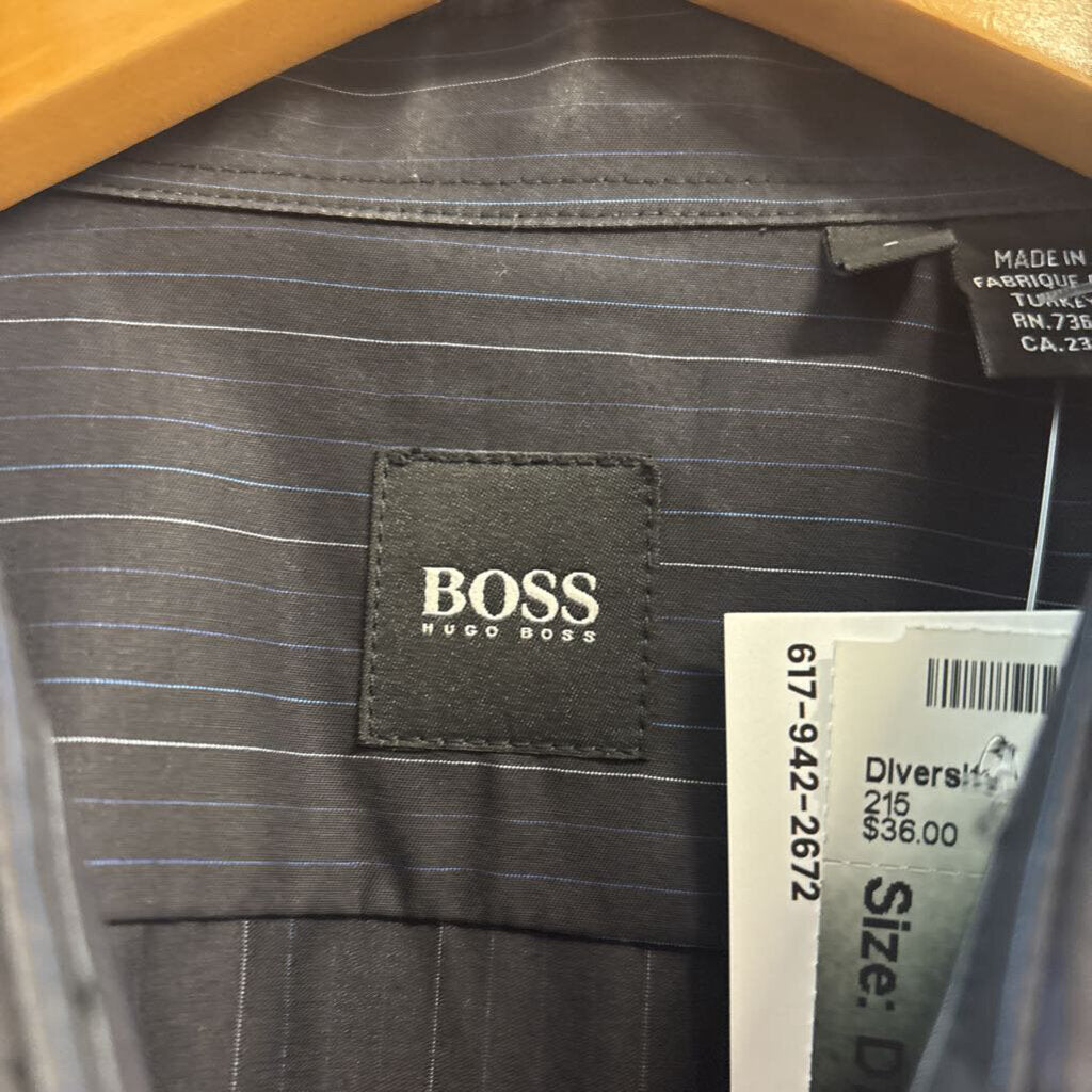 Boss Hugo Boss Pinstripe Button Up Long Sleeve Black/White/Blue Men’s Size L