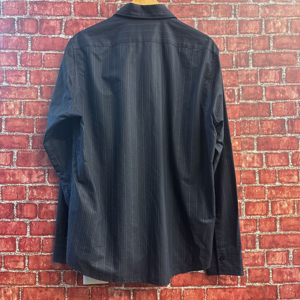Boss Hugo Boss Pinstripe Button Up Long Sleeve Black/White/Blue Men’s Size L