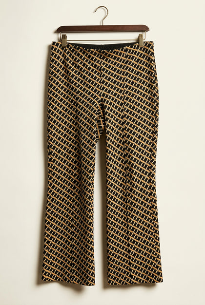 Maeve by Anthropologie Geometric Basketweave Printed Pants Black/White/Tan Ladies Size S