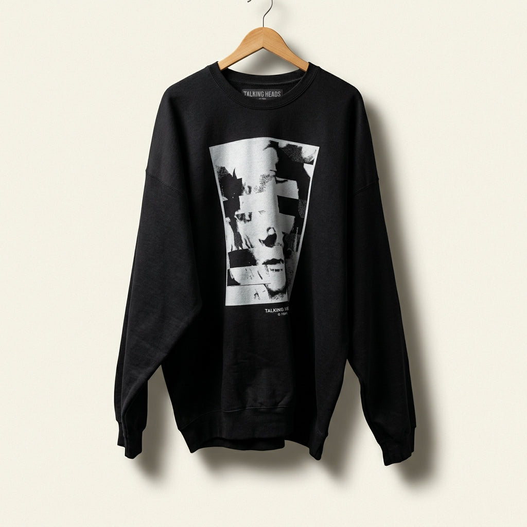 Talking Heads Glitch Face Print Crewneck Sweatshirt Black/White/Red Men’s Size XXL