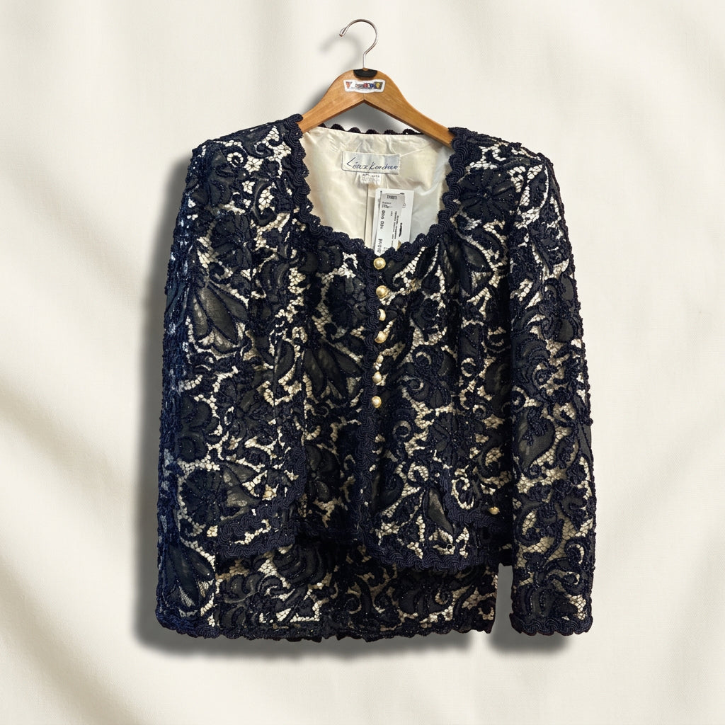 Lopez Knudsen 2 Piece Suit Set Blue Floral Silk Ladies Size S