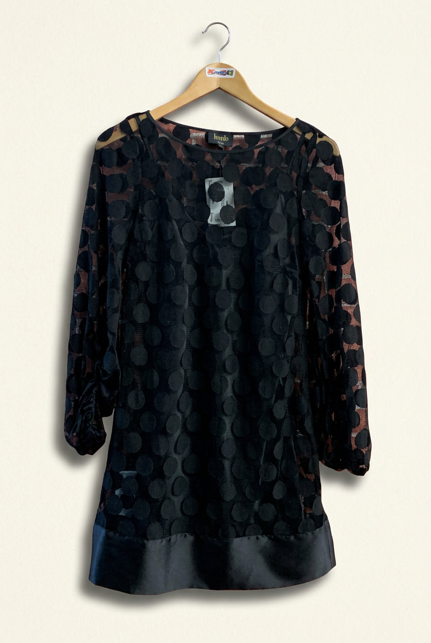 Laundry By Shelli Segal Black Polka Dot Mesh Midi Dress Ladies Size 6