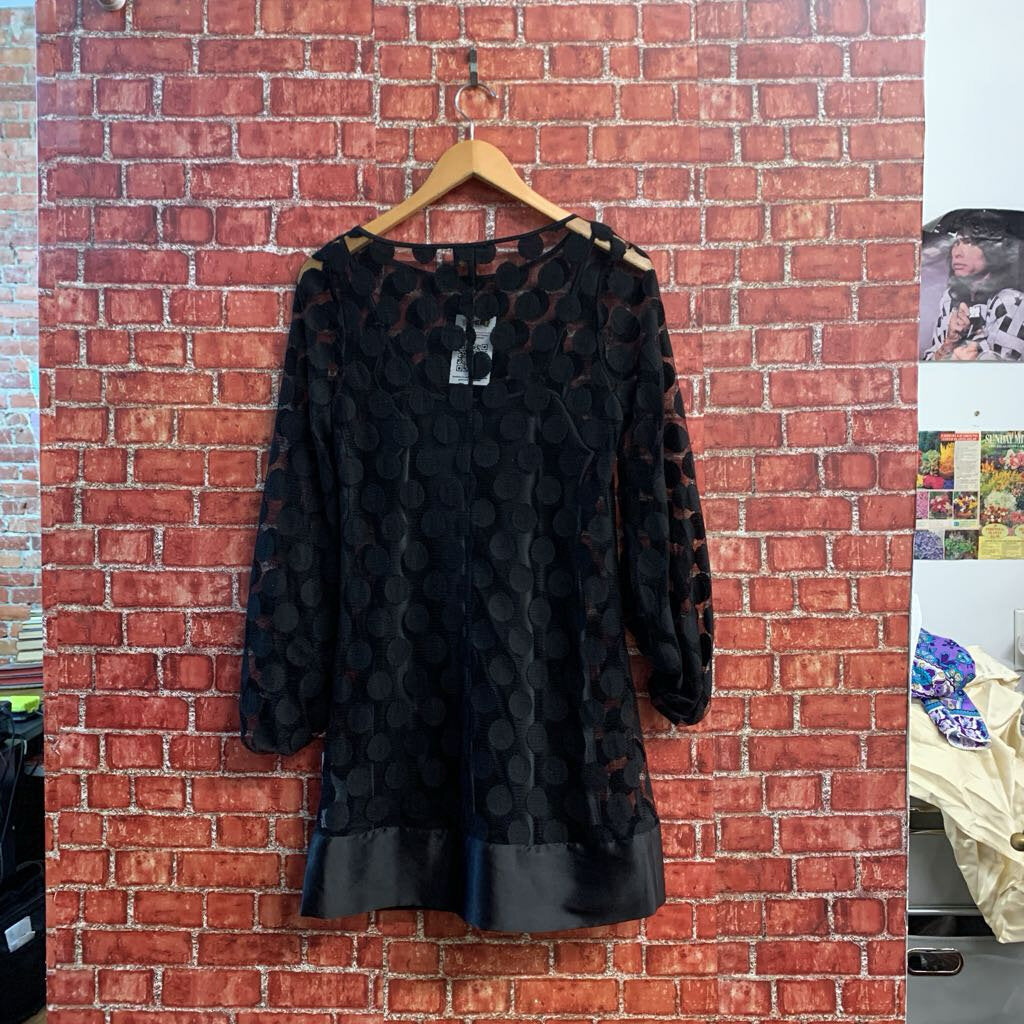 Laundry By Shelli Segal Black Polka Dot Mesh Midi Dress Ladies Size 6