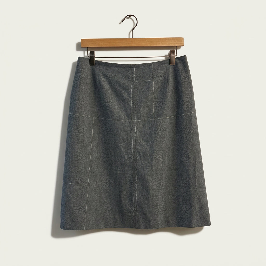 Patrick Mendes Grey Windowpane Stitch Midi Skirt Ladies Size 40