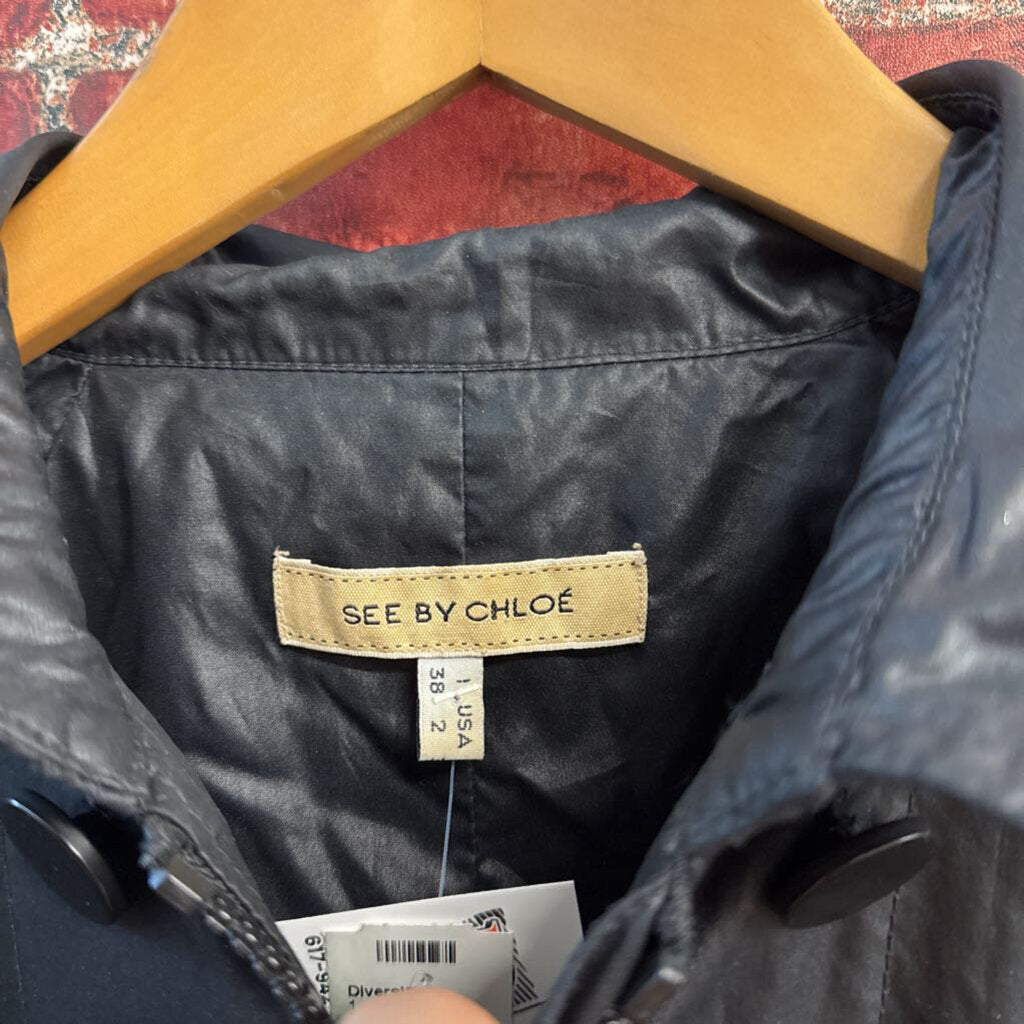 See By Chloe Black Rain Coat (as is) Full Zip Ladies Size 2