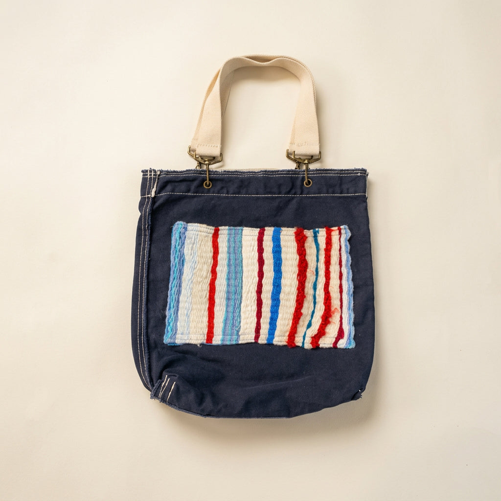 DIY Tote Bag Loomed Pocket Navy/White/Red