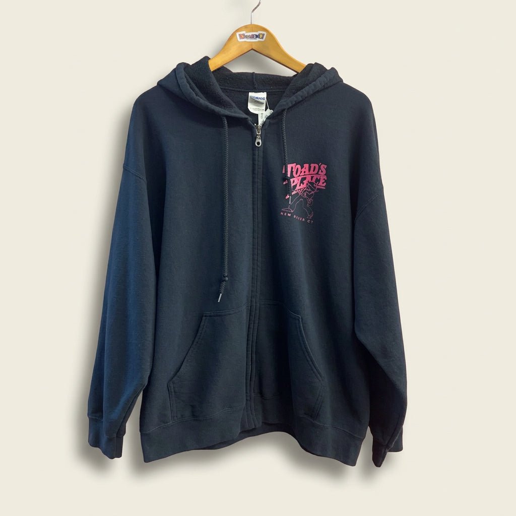 Gildan Y2K Zip Hoodie Toad's Place Black/Pink Men’s Size XL