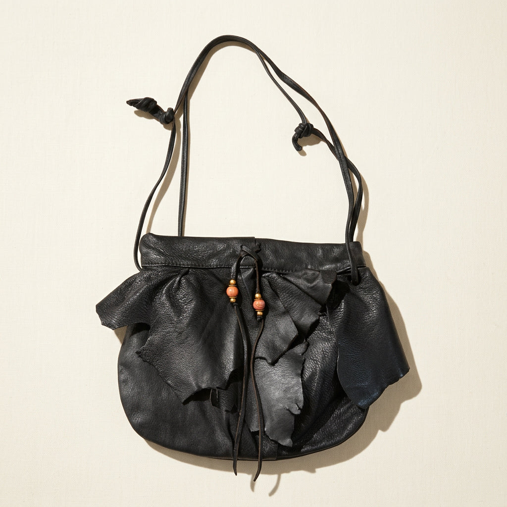 Vintage Leather Shoulder Bag Layered Black