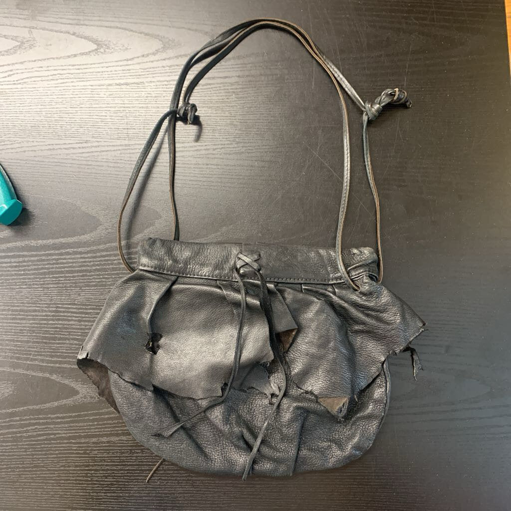 Vintage Leather Shoulder Bag Layered Black
