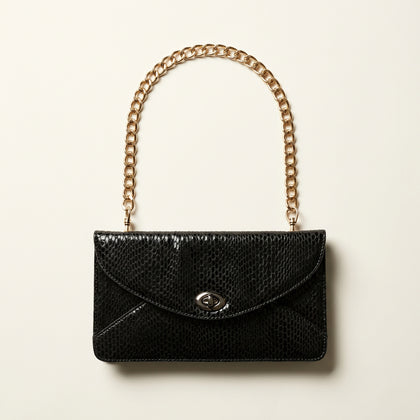 Sorial Shoulder Bag Leather Snake Pattern Chain Black/Silver
