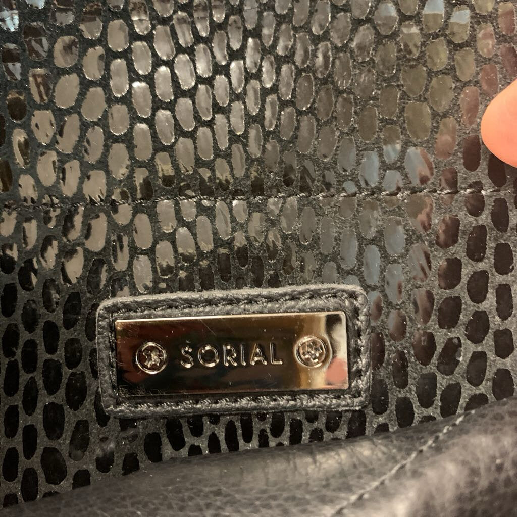Sorial Shoulder Bag Leather Snake Pattern Chain Black/Silver