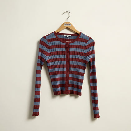 Madewell Ribbed Cardigan Stripes Red/Blue Ladies Size S