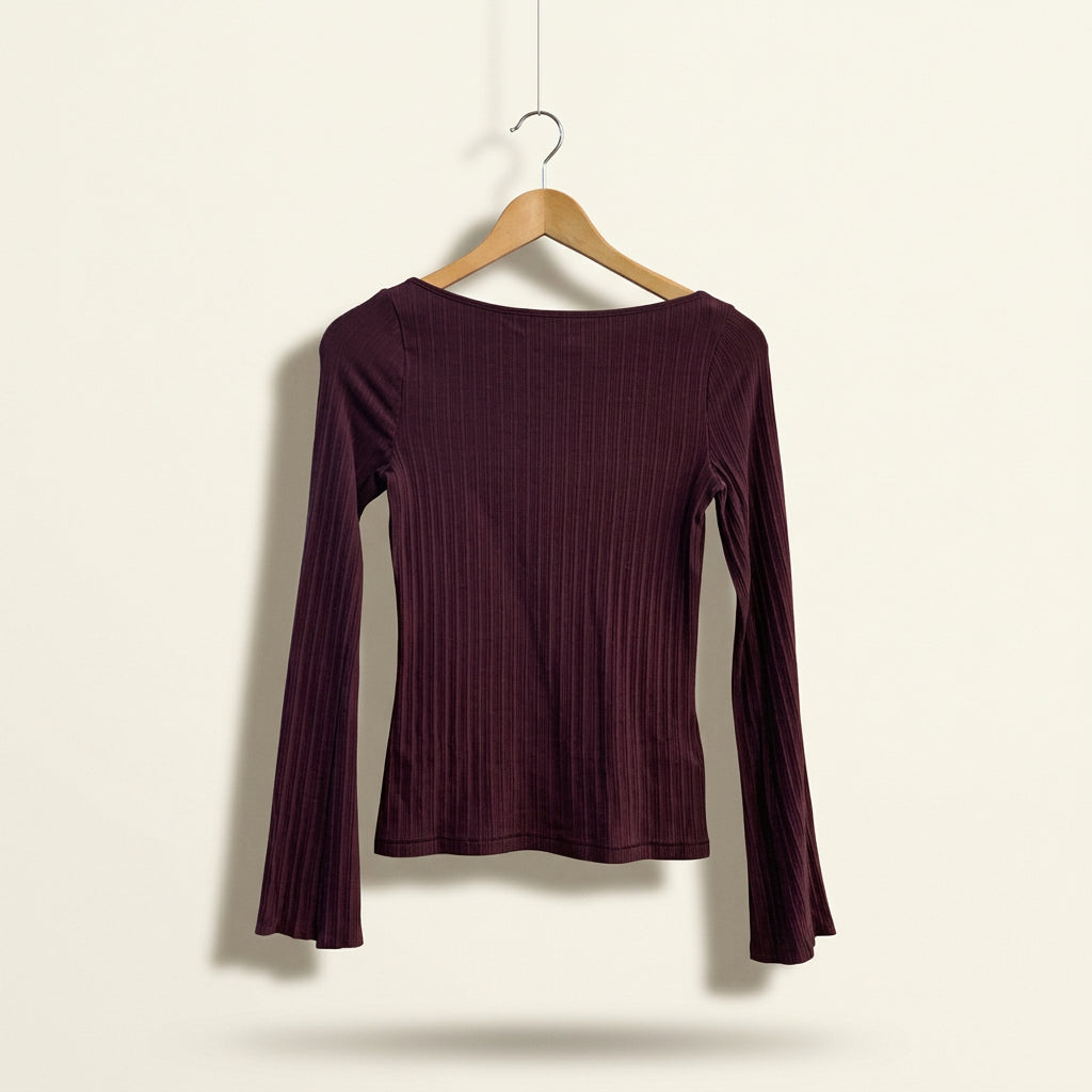 Madewell Top Long Sleeve Ribbed Burgundy Ladies Size S