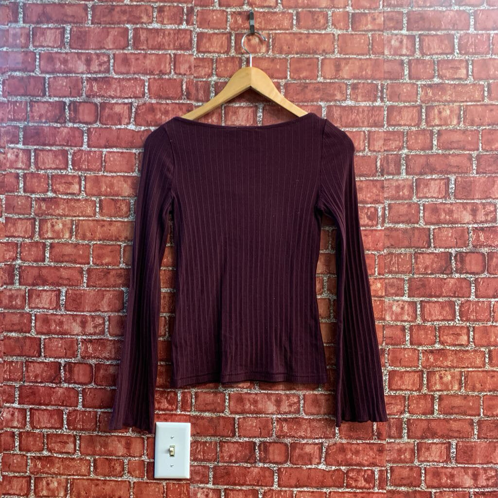 Madewell Top Long Sleeve Ribbed Burgundy Ladies Size S