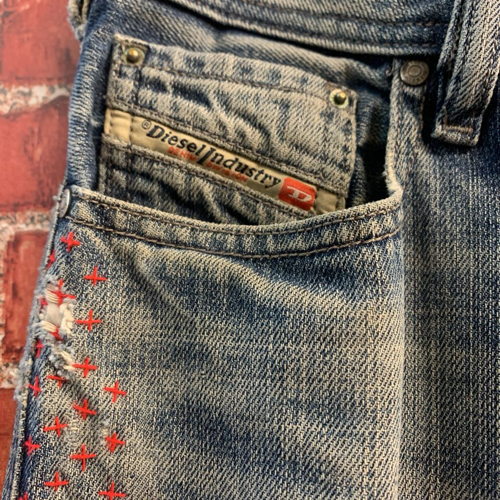 Diversity Repair Lab x Diesel Y2K Jeans Low Rise Sashiko Patches Blue/Red Ladies Size 28