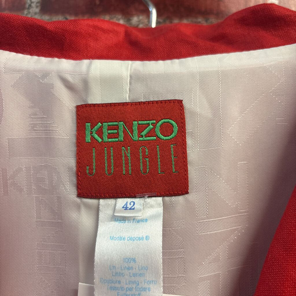 Kenzo Jungle Vintage Pant Suit and Blazer Linen Red Ladies Size 42