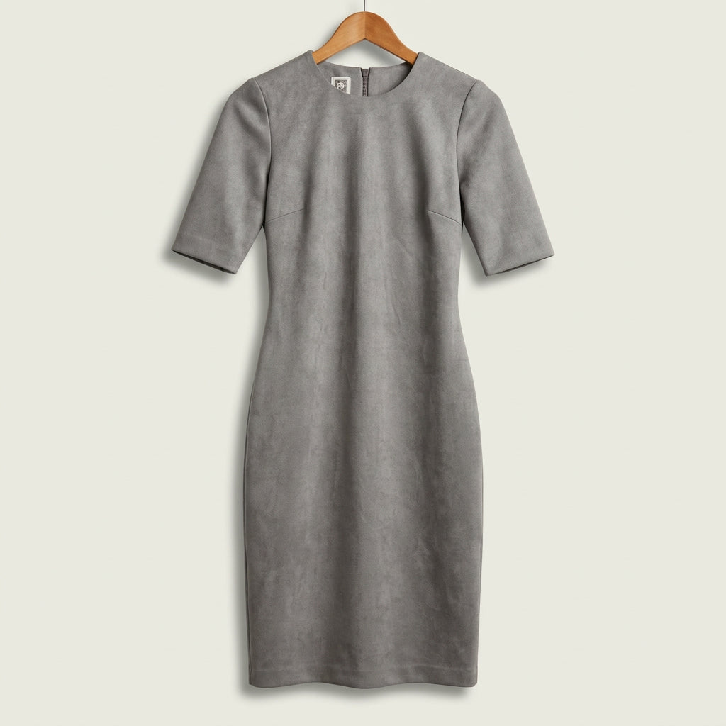 Anne Klein Midi Dress 1/2 Sleeve Faux Suede Grey Ladies Size 0