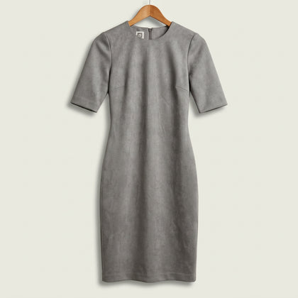 Anne Klein Midi Dress 1/2 Sleeve Faux Suede Grey Ladies Size 0