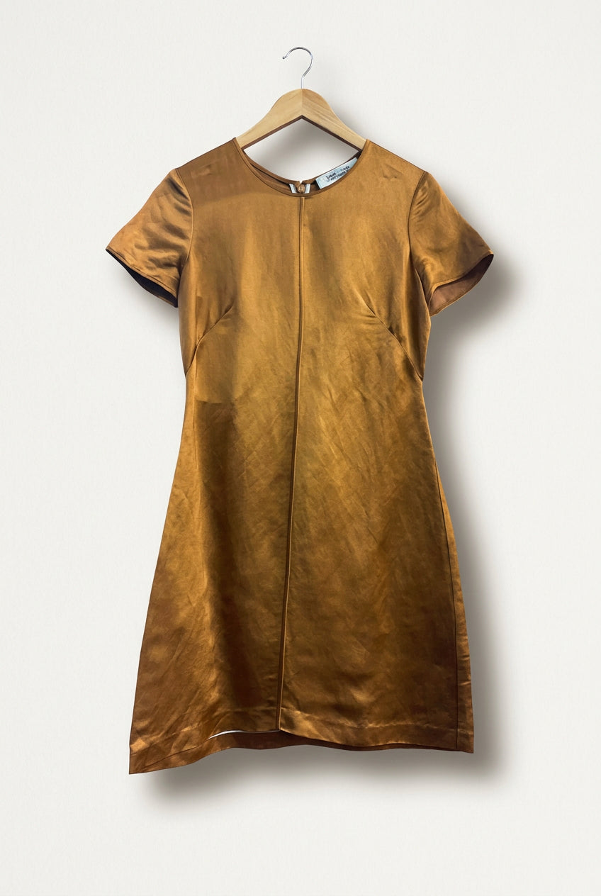 Diane Von Furstenberg Midi Dress Metallic Bronze Ladies Size 4