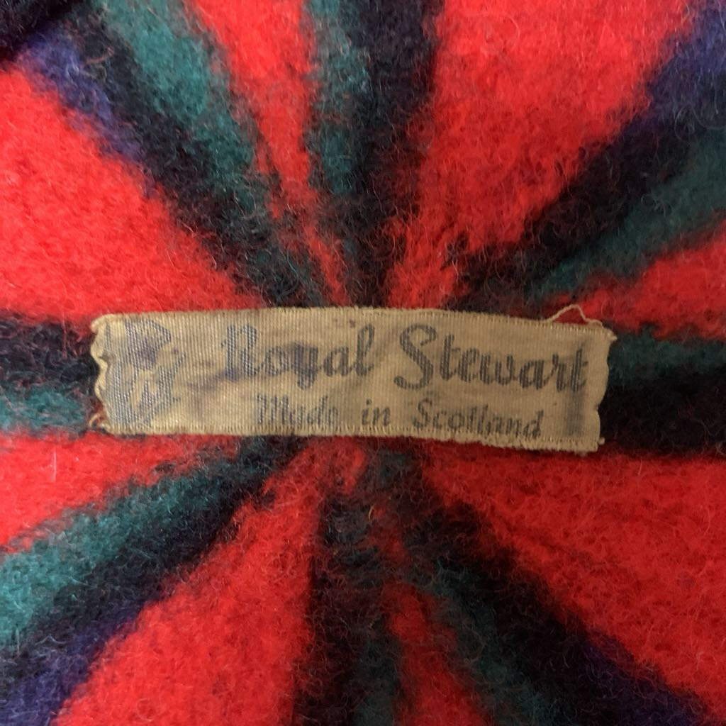 Royal Stewart Vintage Wool Beret Plaid Pom Pom Red/Teal/Black AS-IS