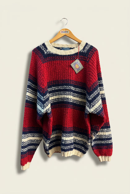 Deadstock Chaps Sweater Shetland Wool/Cotton Knit Red/Navy/White Men’s Size L
