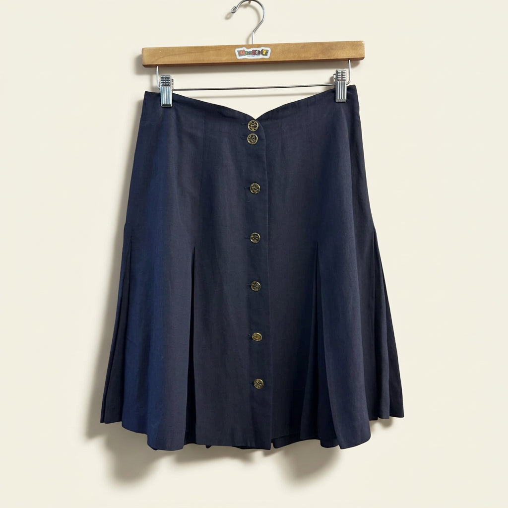 Mosaique Vintage Midi Skirt Button Up Front Navy Ladies Size S
