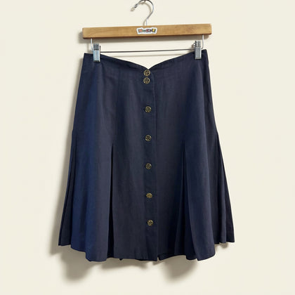 Mosaique Vintage Midi Skirt Button Up Front Navy Ladies Size S