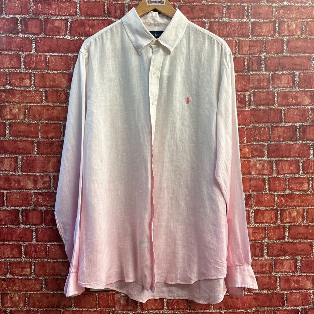 Ralph Lauren Linen Button Down Ombre White/Pink Size L