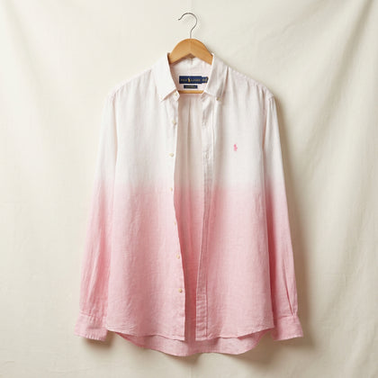 Ralph Lauren Linen Button Down Ombre White/Pink Size L