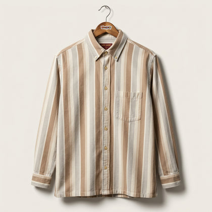 Koala Vintage Flannel Bed Shirt Vertical Stripes Grey/Brown Size M
