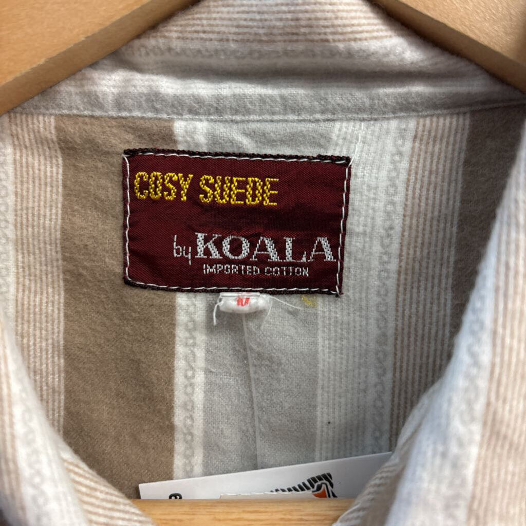 Koala Vintage Flannel Bed Shirt Vertical Stripes Grey/Brown Size M