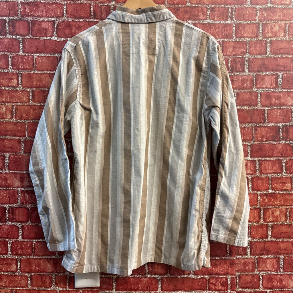 Koala Vintage Flannel Bed Shirt Vertical Stripes Grey/Brown Size M