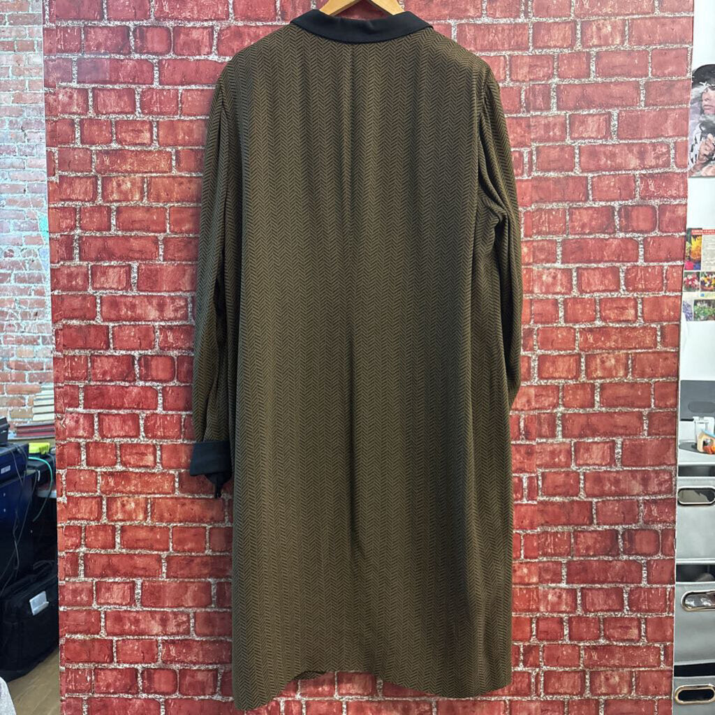 Tamotsu Vintage Jacket Long Herringbone Brown/Black Ladies Size XL