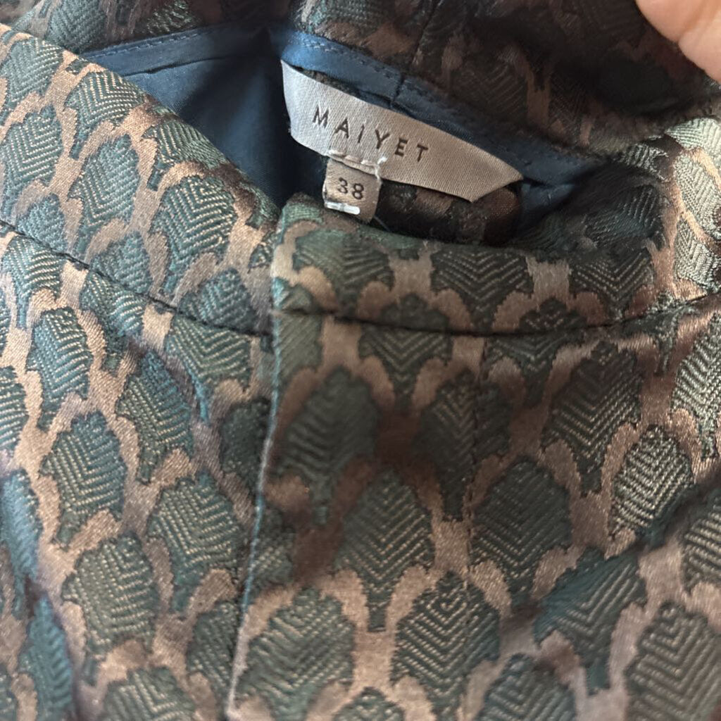 Maiyet Trousers Silk Metallic Jacquard Emerald/Brown Ladies Size 38