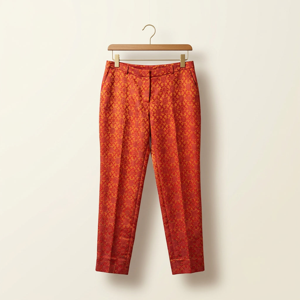 Maiyet Trousers Silk Metallic Floral Orange/Red Ladies Size 38