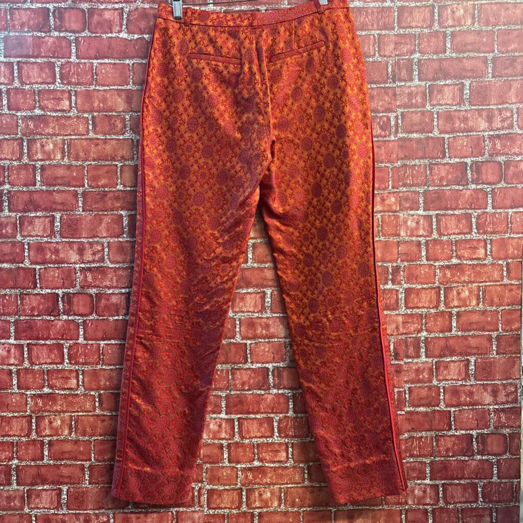 Maiyet Trousers Silk Metallic Floral Orange/Red Ladies Size 38