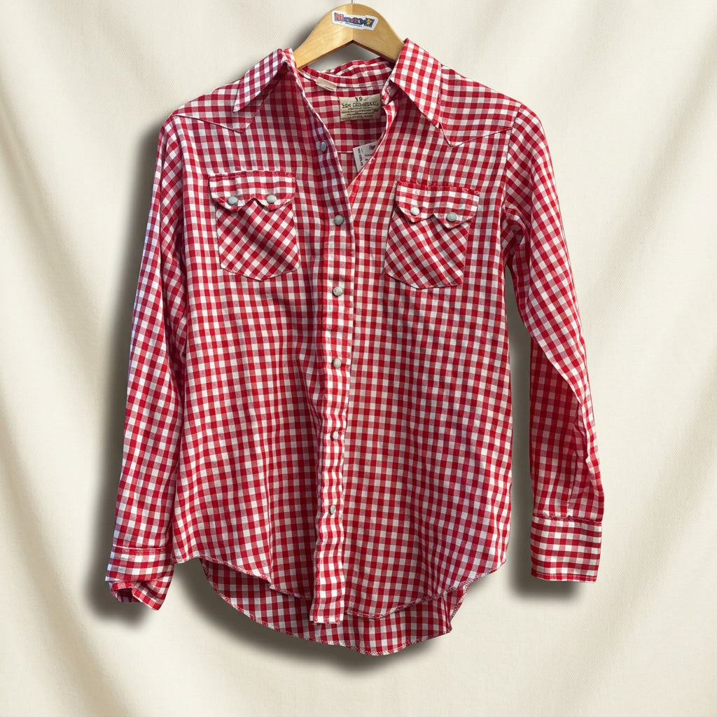 Dee Cee Brand Vintage Snap Up Top Gingham Red/White Ladies Size M