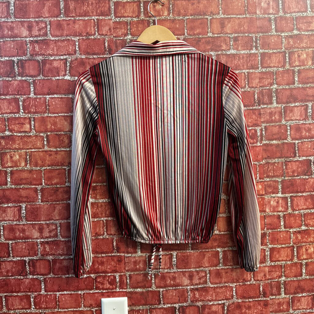 Vintage Blouse Vertical Stripes Red/Grey Ladies Size S